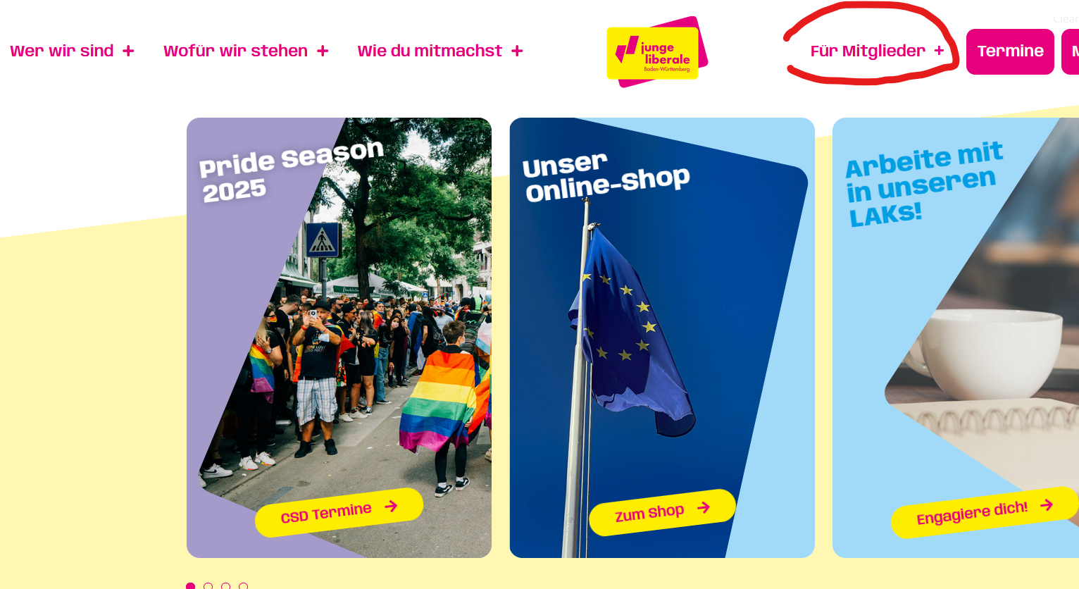 Nachträglich eingefügtes "Für Mitglieder Menü"