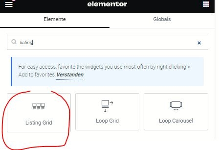 Listing Grid als Widget
